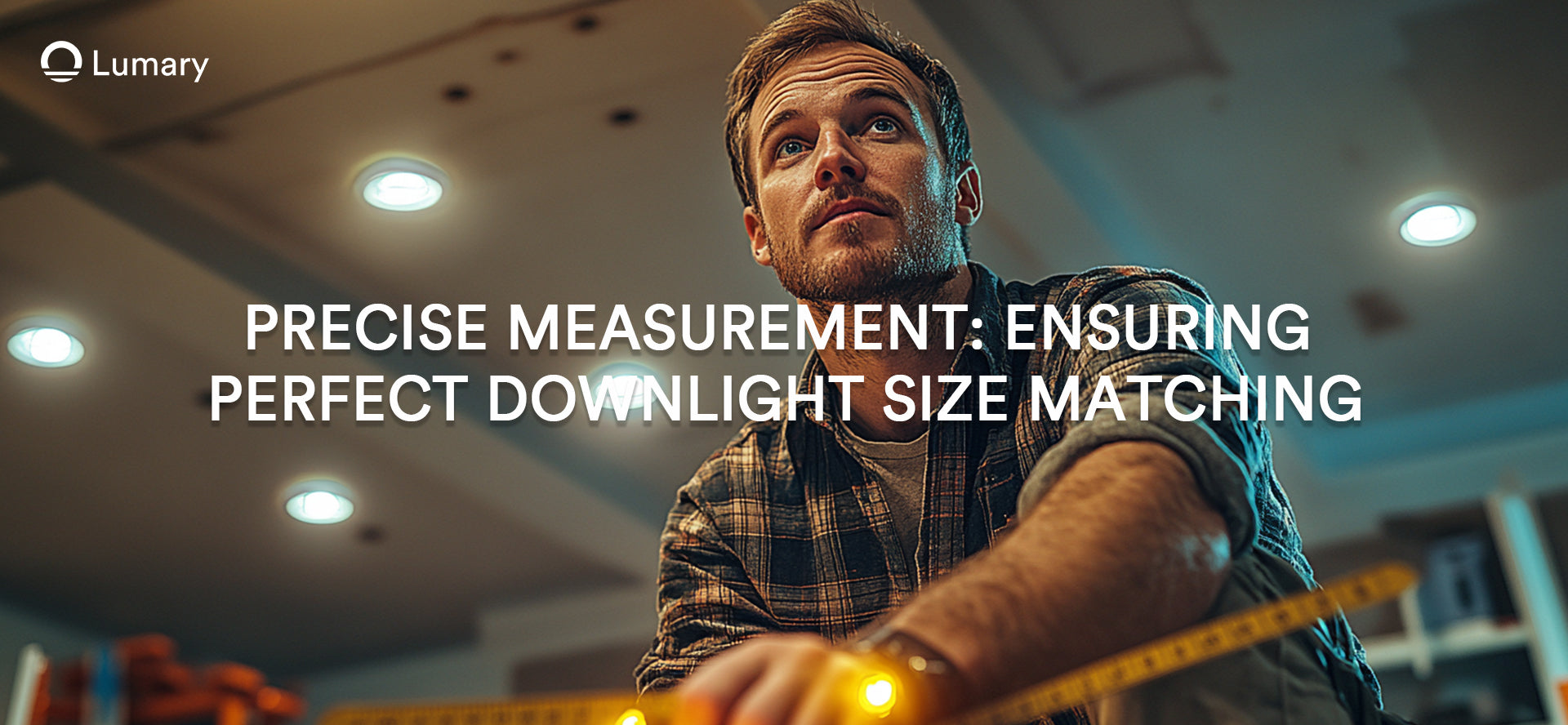 A man measuring downlight size with a tape measure