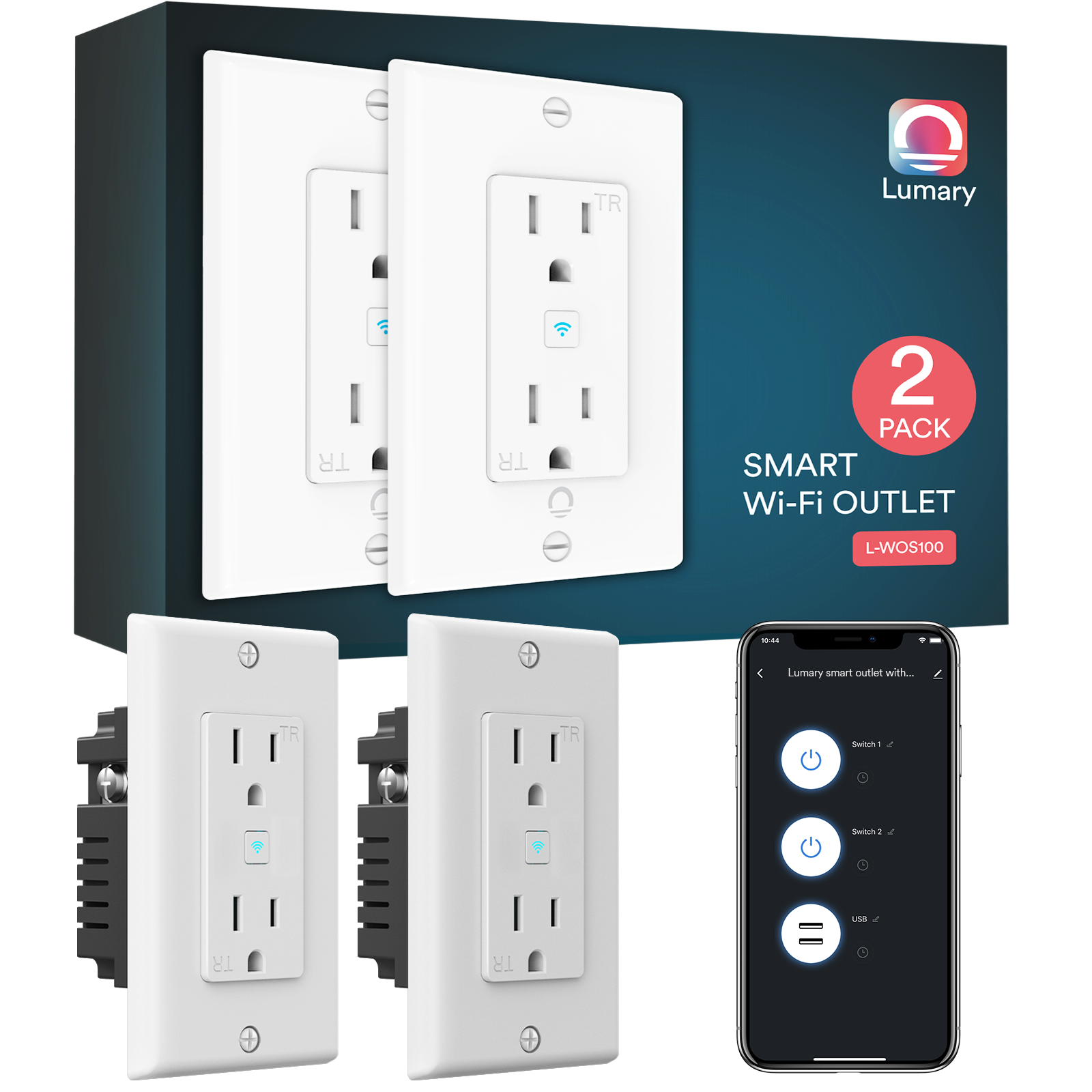 Lumary Smart Wall Wi-Fi Outlet Works with Alexa & Google Assistant 2PCS