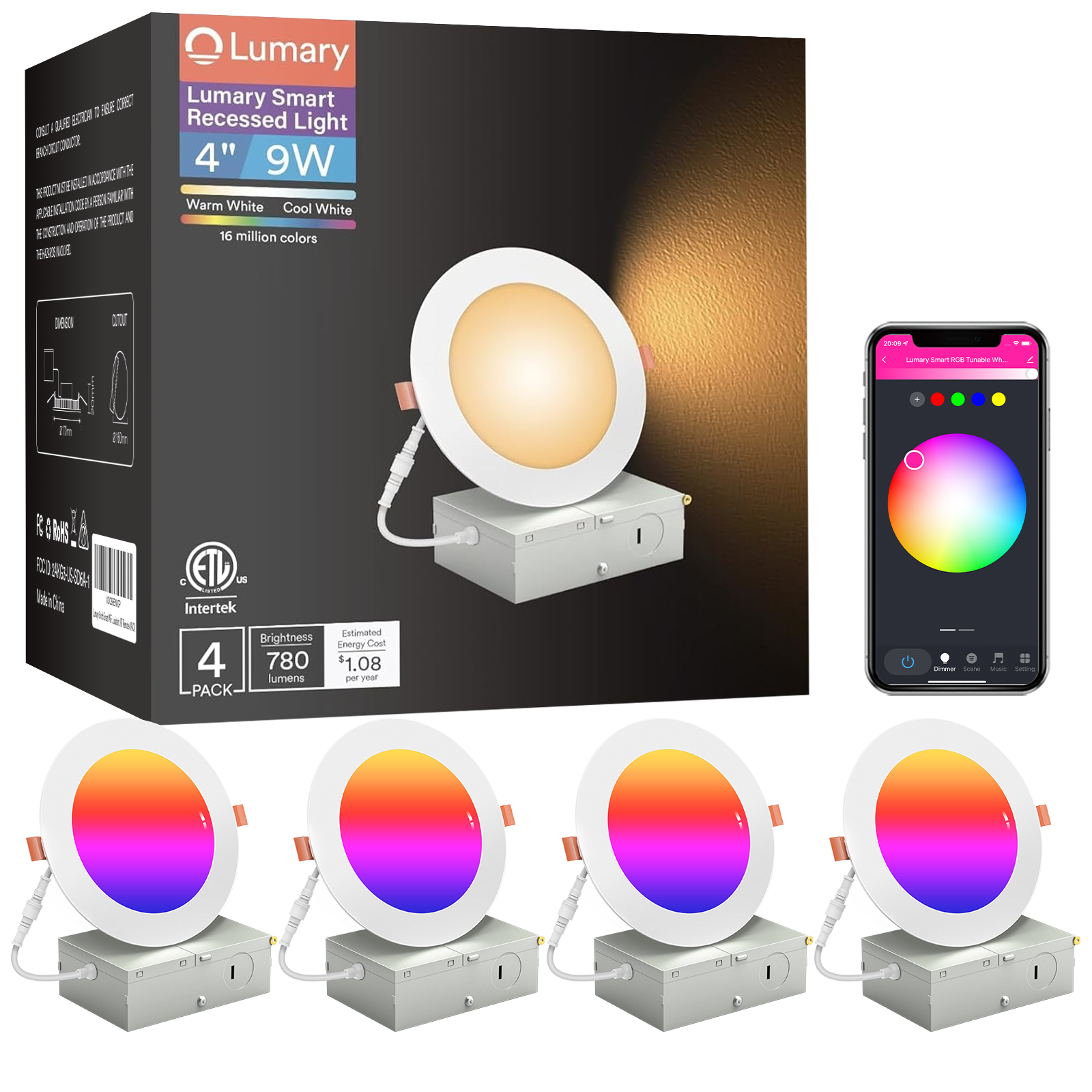 Lumary Wi-Fi Smart Canless Recessed Lighting 4 inch 4PCS