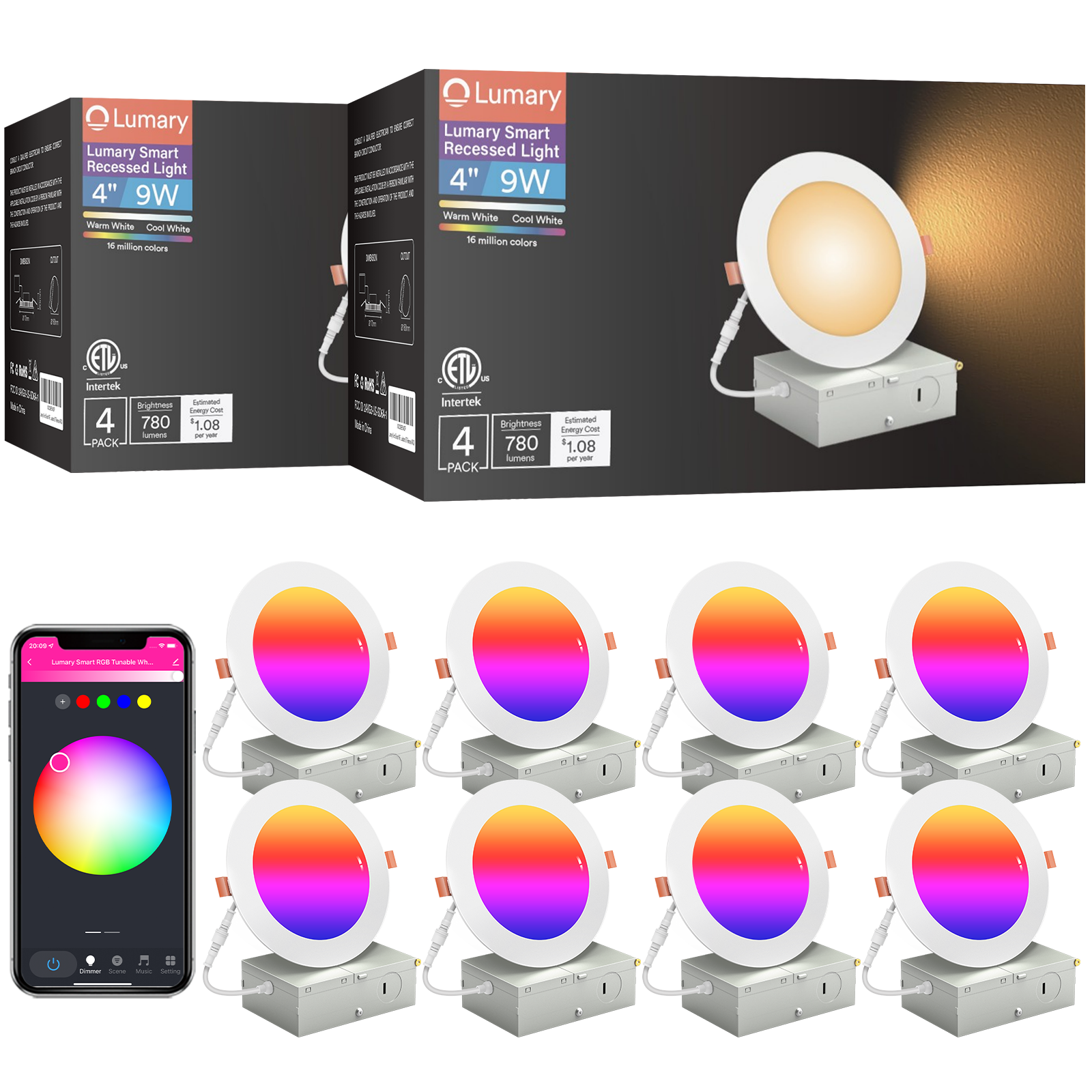 Lumary Wi-Fi Smart Canless Recessed Lighting 4 inch 8PCS