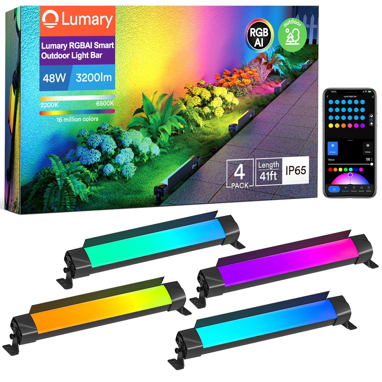 Lumary RGBAI Smart Outdoor Lights Bar (4Pack)