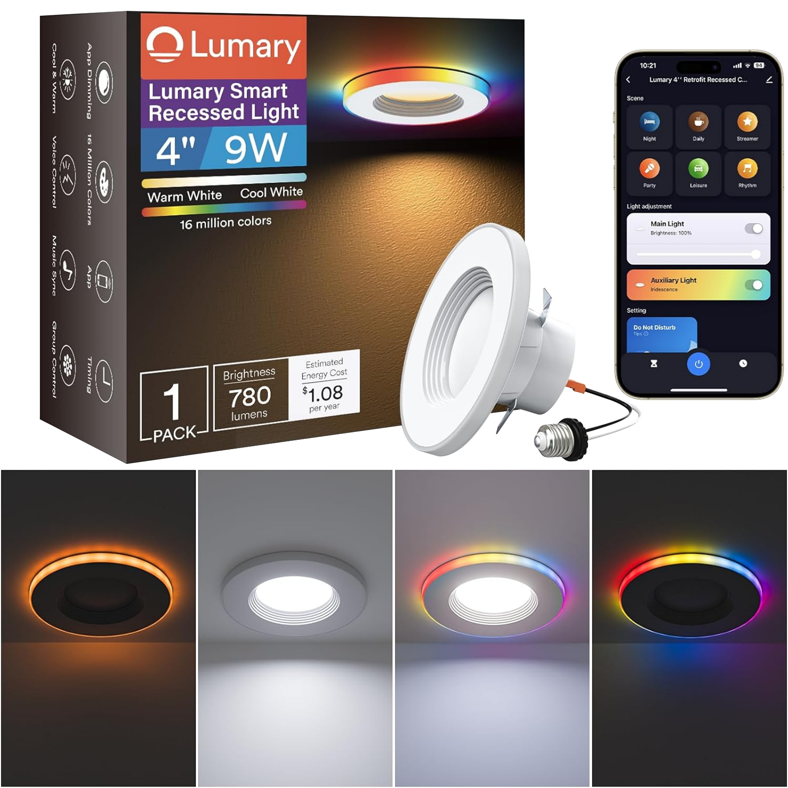 Lumary Smart RGBAI Can Light with Gradient Accent Night Light