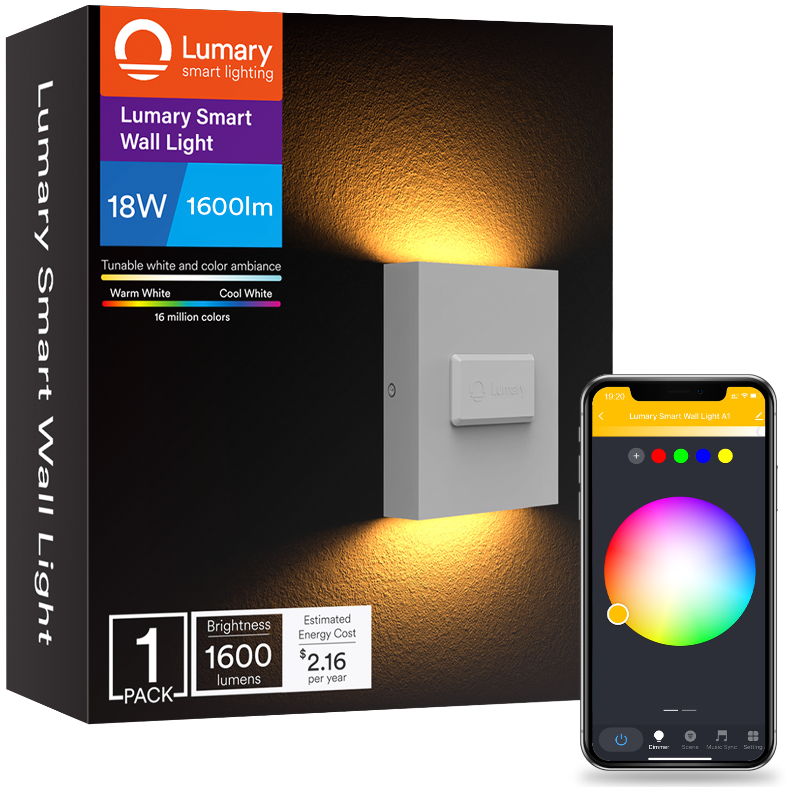 Lumary Smart Wall Sconce Light Up Down Wall Lamp Dimmable 18W 1600LM