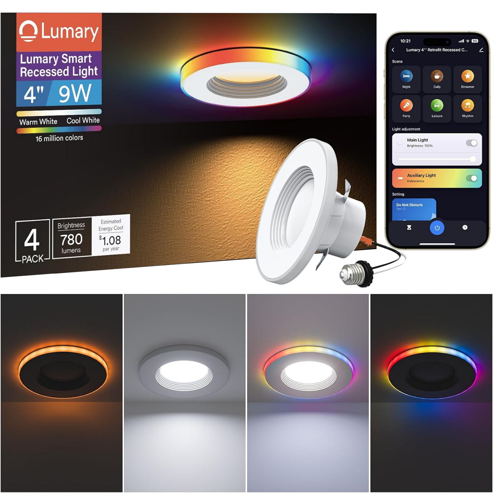 Lumary Smart RGBAI Can Light with Gradient Accent Night Light