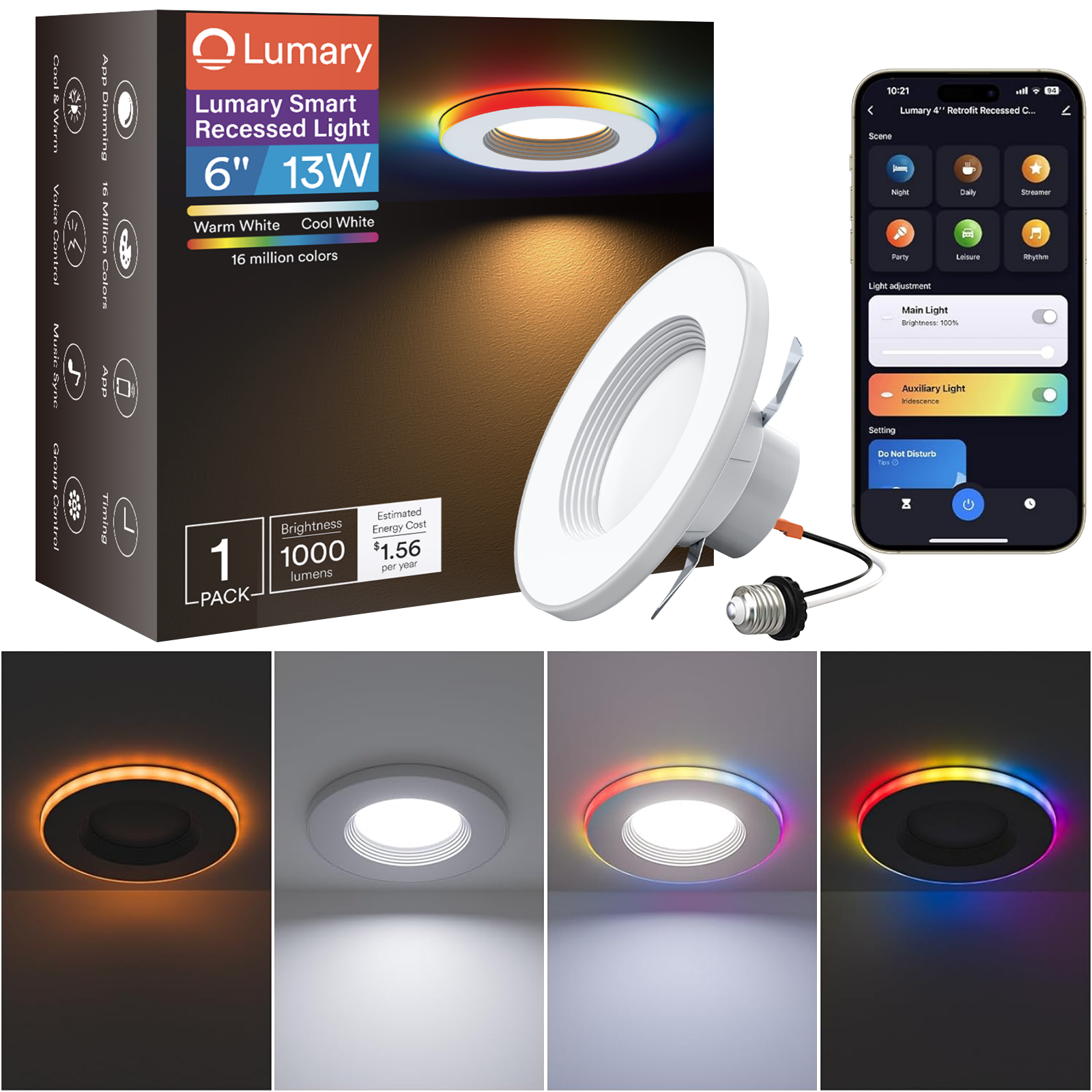 Lumary Smart RGBAI Can Light with Gradient Accent Night Light