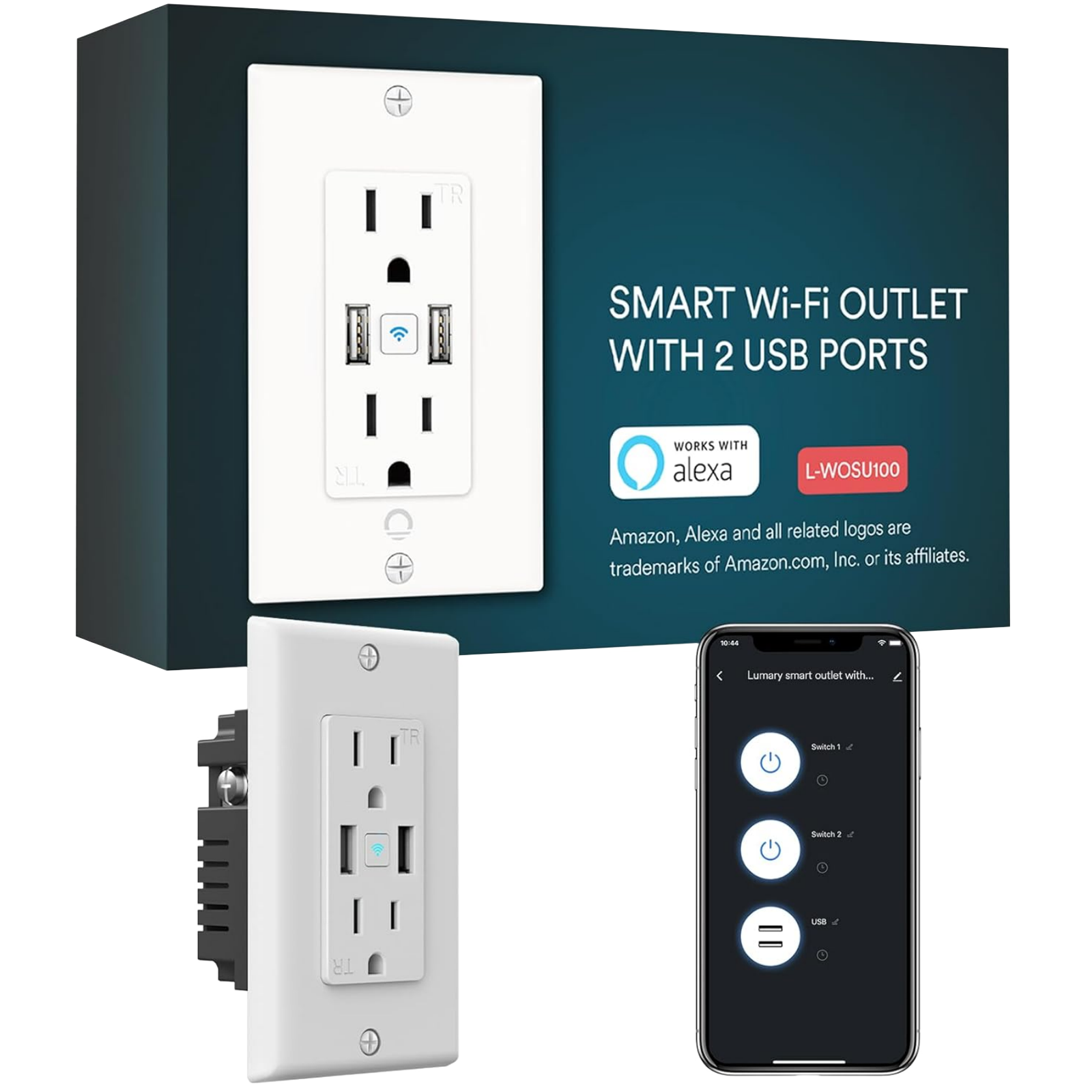 Lumary Smart Wi-Fi Outlet USB Fast Charger in Wall Works with Alexa & Google Assistant