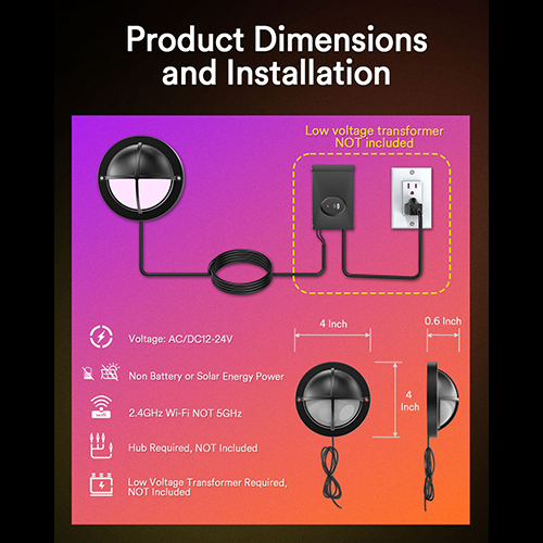 Lumary Smart Deck Lights installation guide with dimensions and connection details.