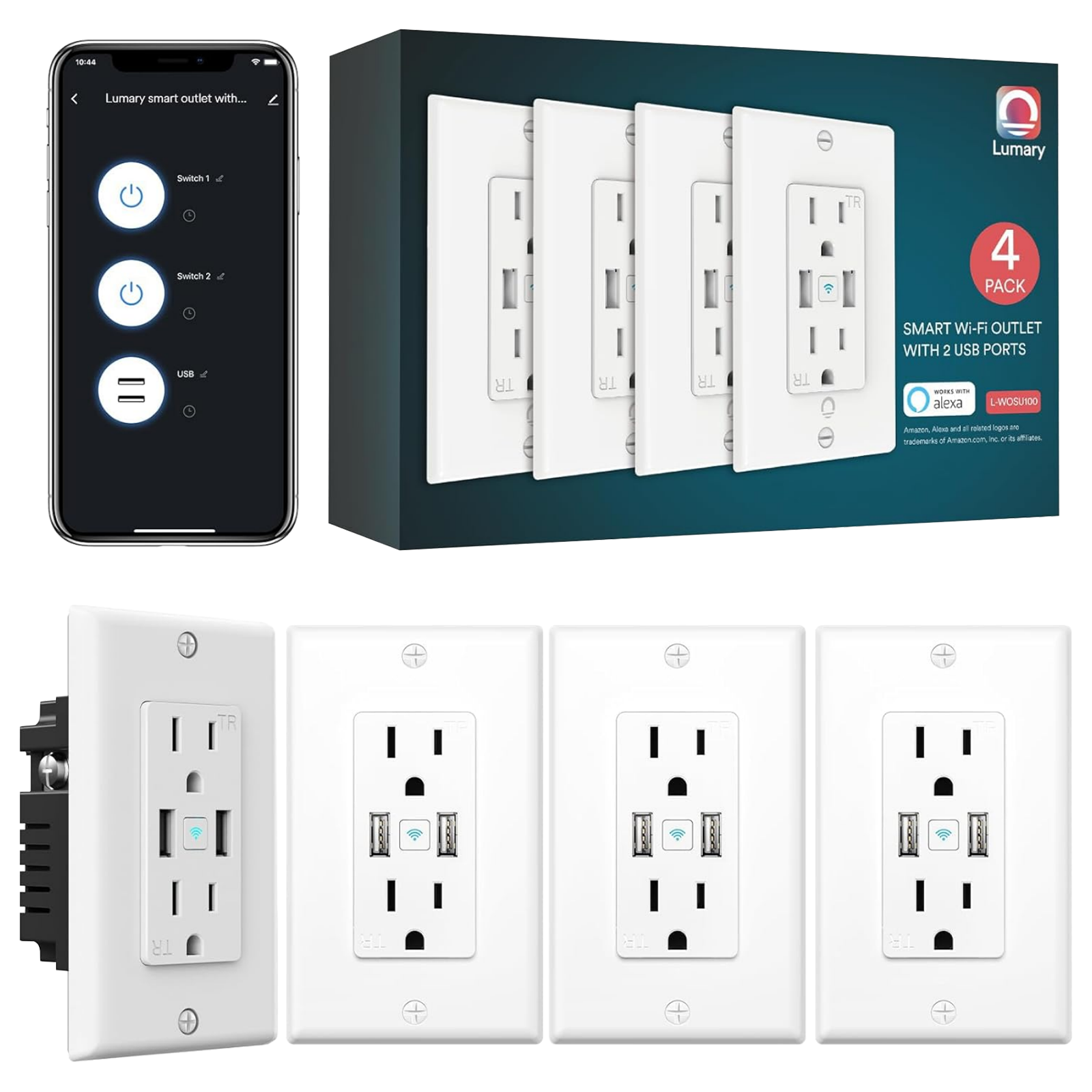 Lumary Smart Outlet USB in Wall Wi-Fi Socket (4PCS)