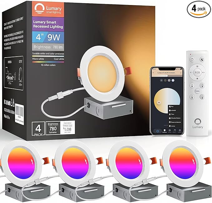 Lumary Wi-Fi Smart Ultra-Thin Baffle Trim Recessed Lighting 4inch 4PCS (With Remote Cotroller)