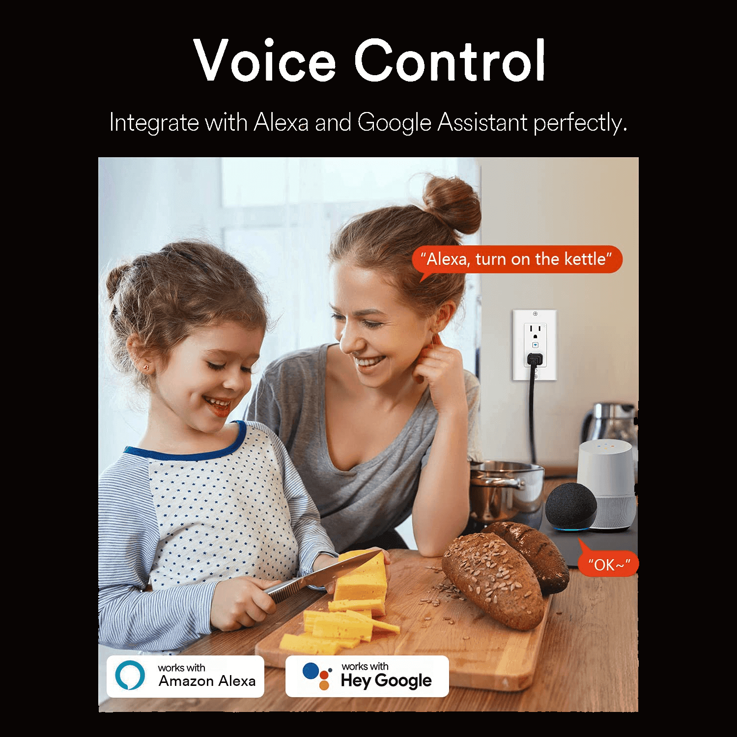 Lumary Smart Wi-Fi Outlet in Wall Plug Works with Alexa & Google Assistant voice control