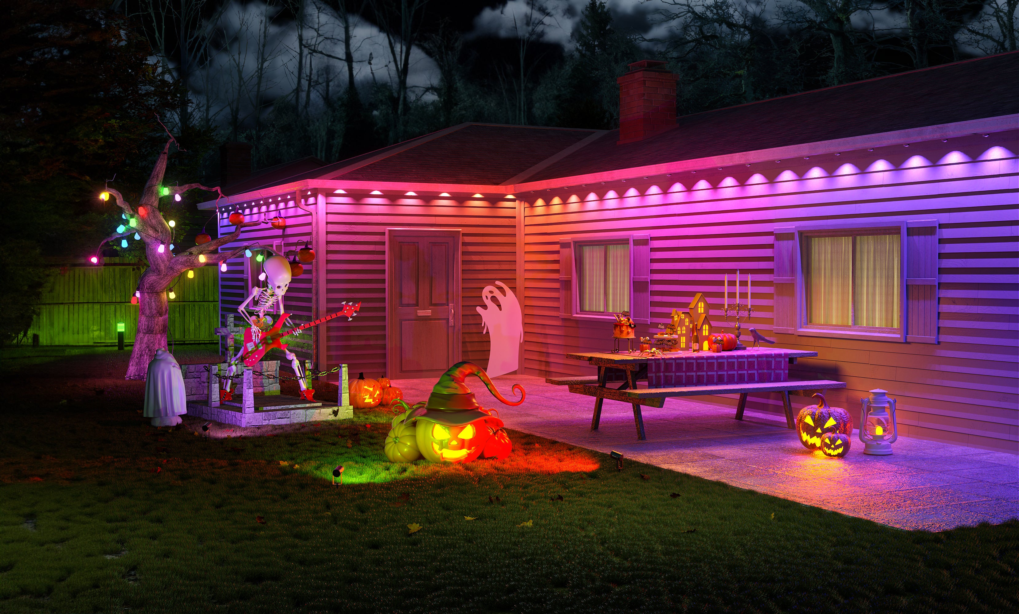 Smart Recessed Lights Dress Up a Haunted Halloween House