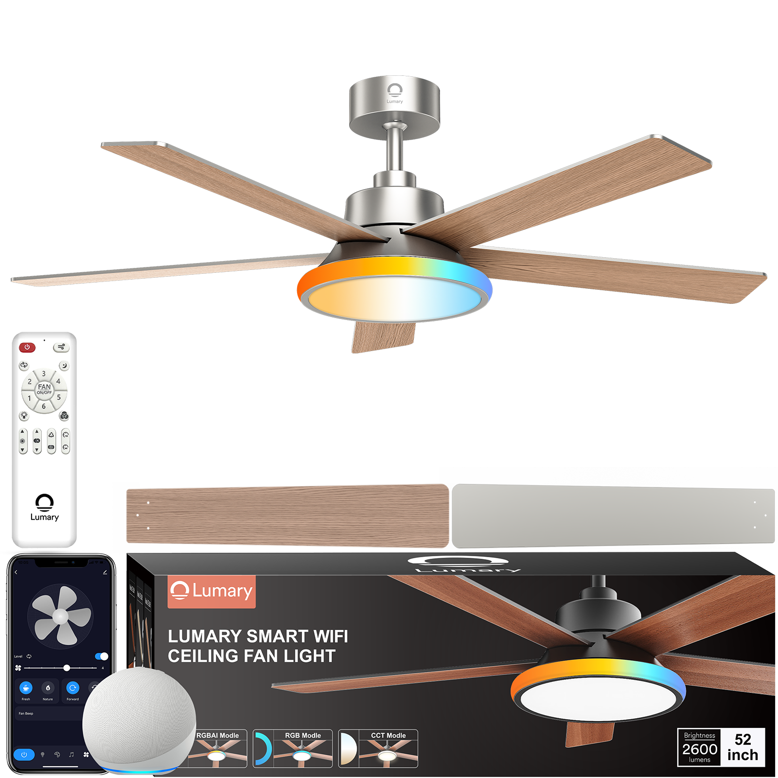 Lumary 52" Smart Ceiling Fans with RGBAI Lights