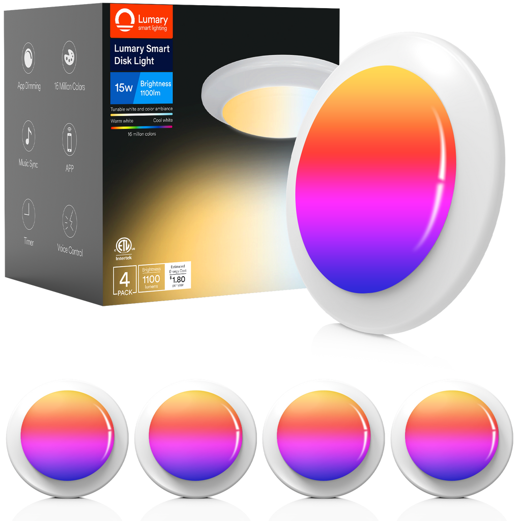 Refurbished Lumary Wi-Fi Smart LED Disk Ceiling Light 15W 5/6 inch 4 PCS (Model A)