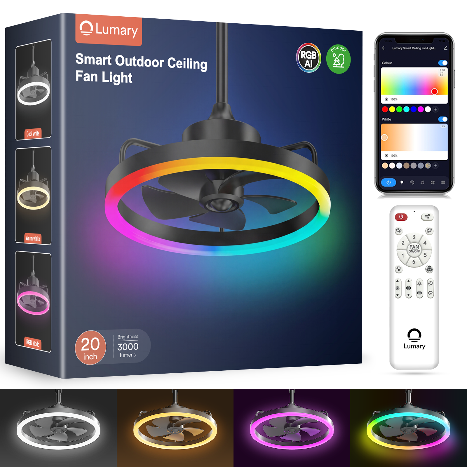 Lumary Smart Outdoor Ceiling Fan with Light