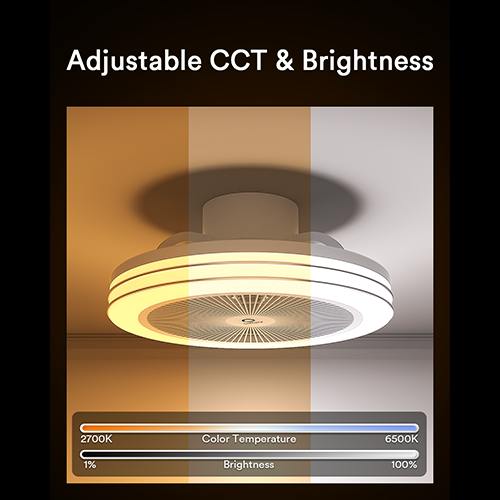 Adjustable color temperature and brightness for Lumary Smart Ceiling Fan Light.