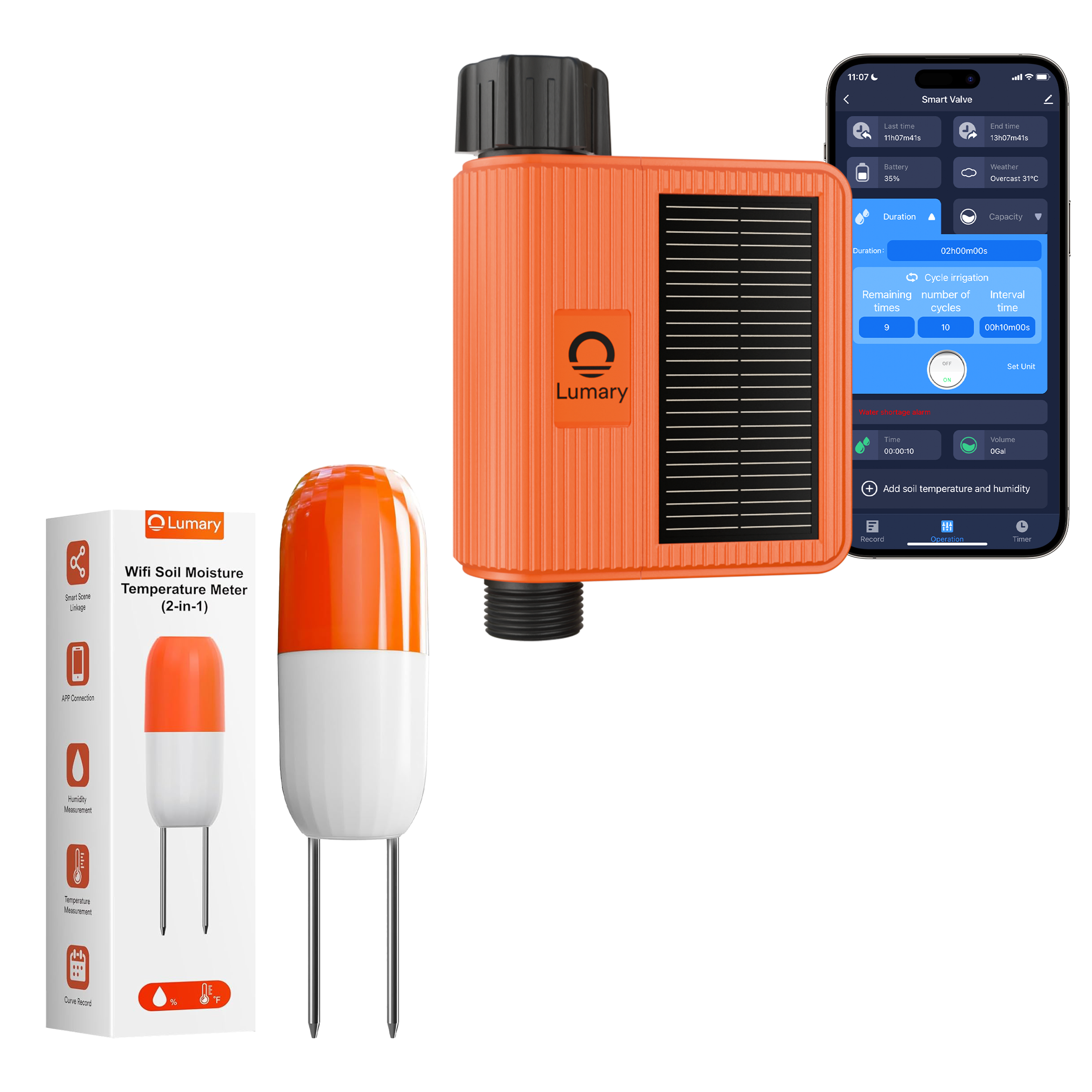 wifi soil moisture meter Lumary WiFi Solar Water Timer with Temperature Soil Meter