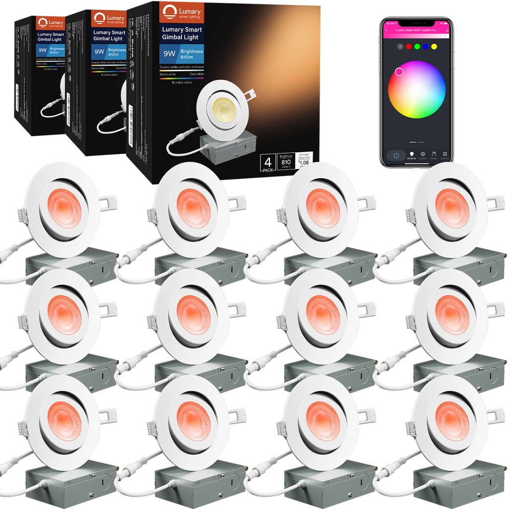 Lumary Wi-Fi Smart Gimbal Recessed Light 4 inch 9W 12PCS