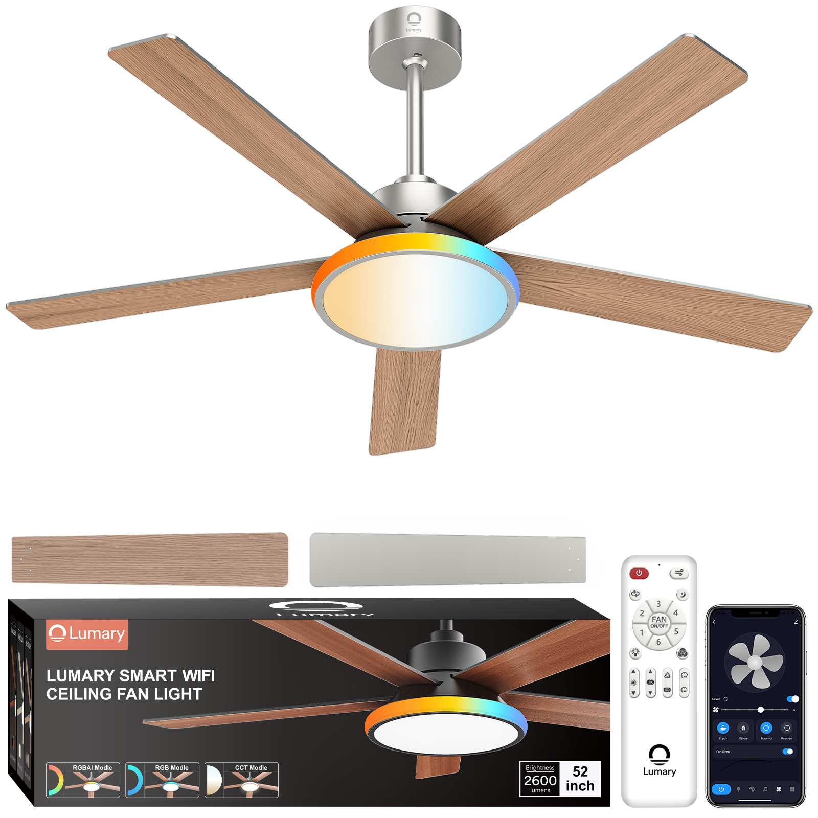 Lumary 52" Smart Ceiling Fans with RGBAI Lights