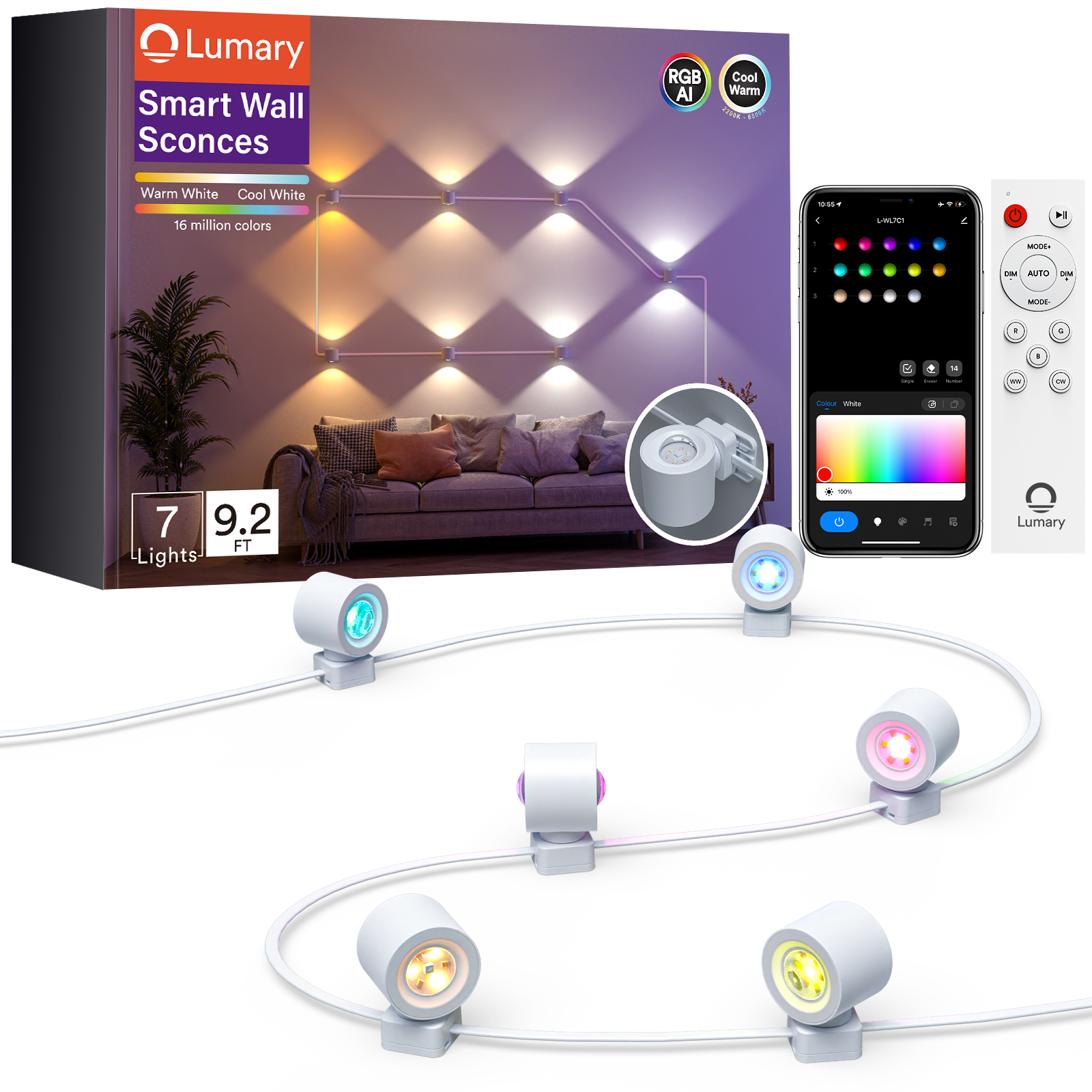 Smart Indoor Ceiling Fan Lights+Neon Rope LIghts+RGBAICW Wall Sconces