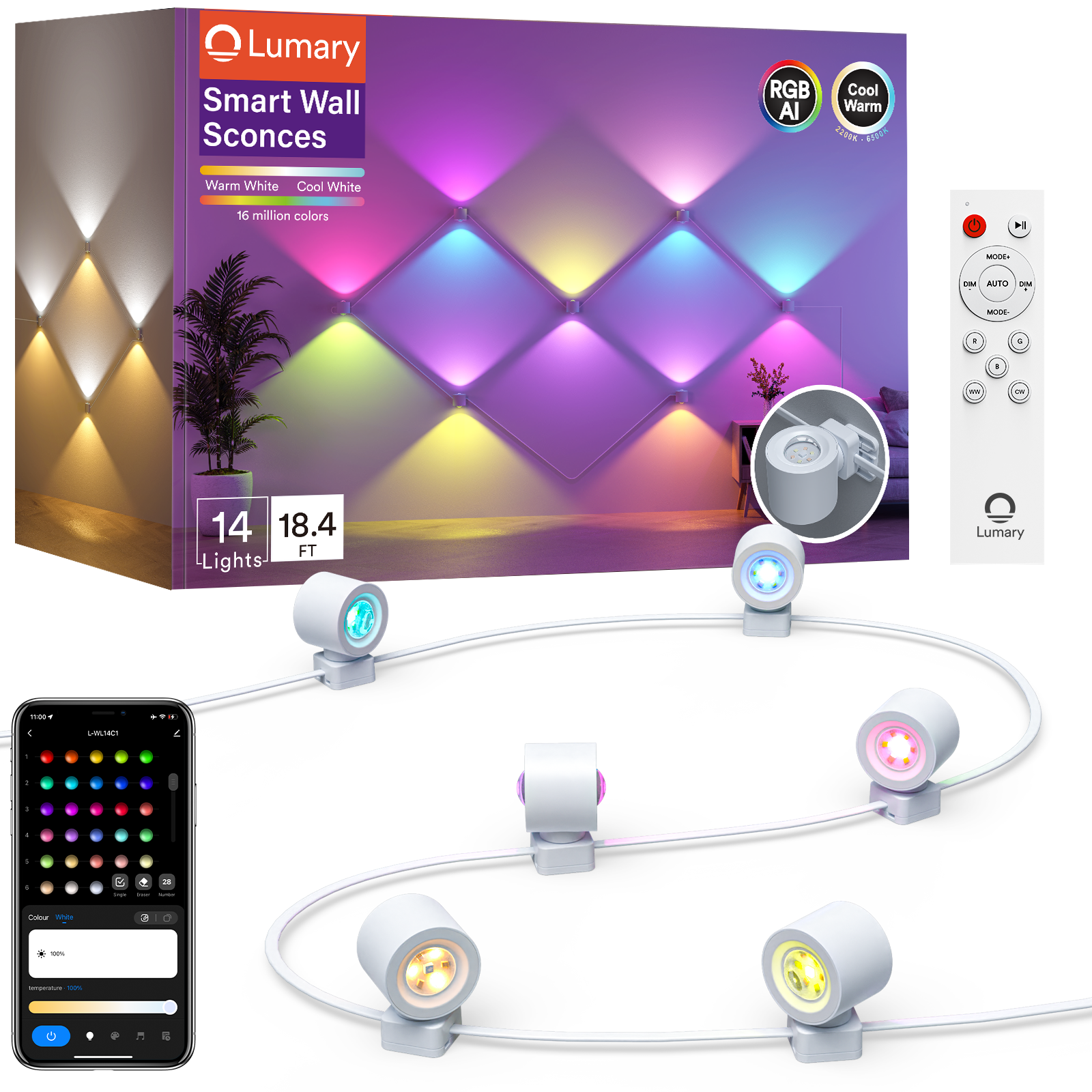 Smart Indoor Ceiling Fan Lights+Neon Rope LIghts+RGBAICW Wall Sconces