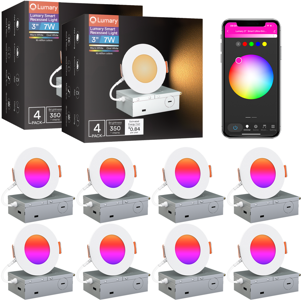 Lumary Wi-Fi Smart Canless Recessed Lighting 3 inch 8 PCS