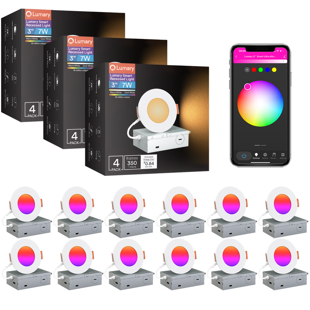 Lumary Wi-Fi Smart Canless Recessed Lighting 3 inch 12 PCS