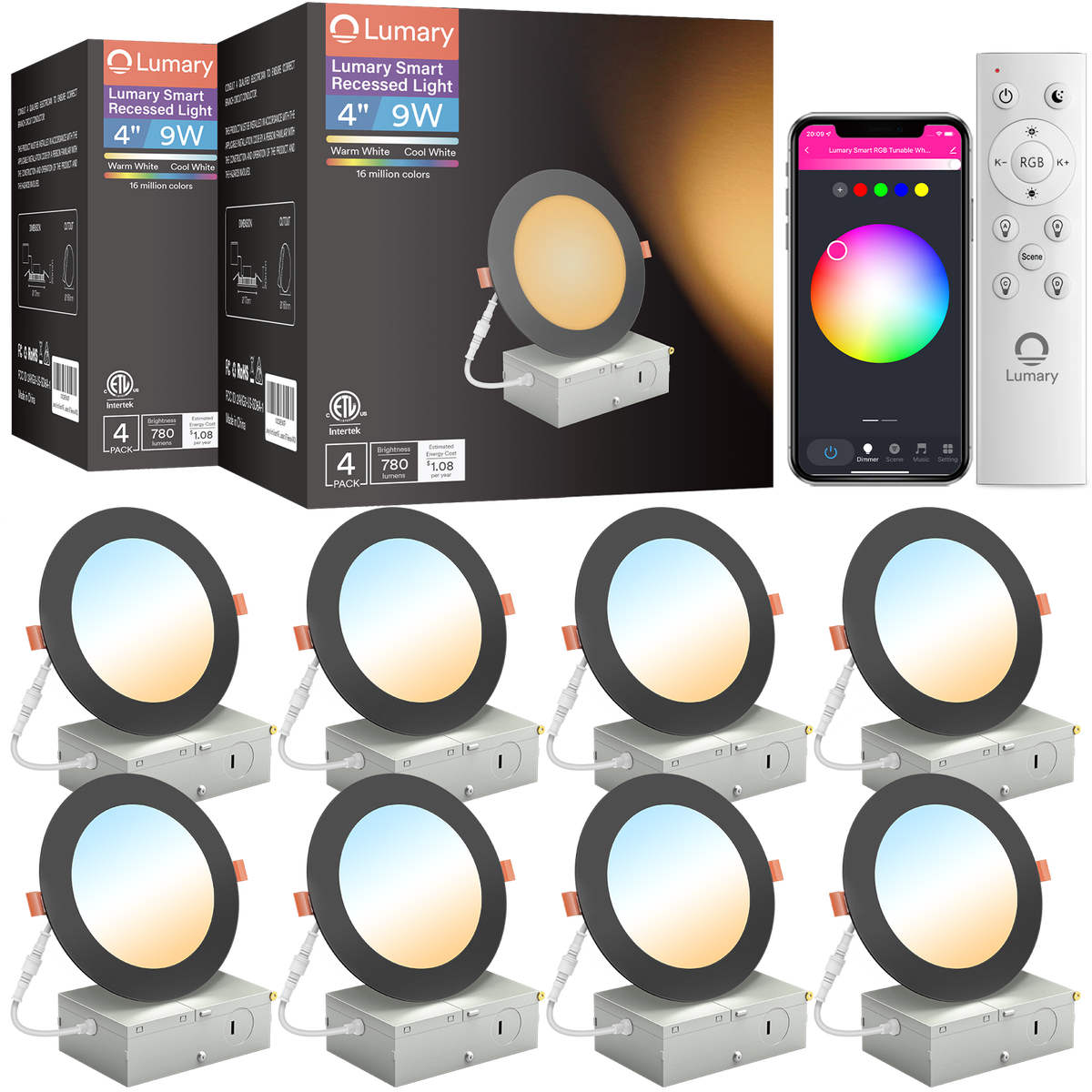 Lumary Smart Recessed Lighting Alexa Ultra-thin RGBW Color