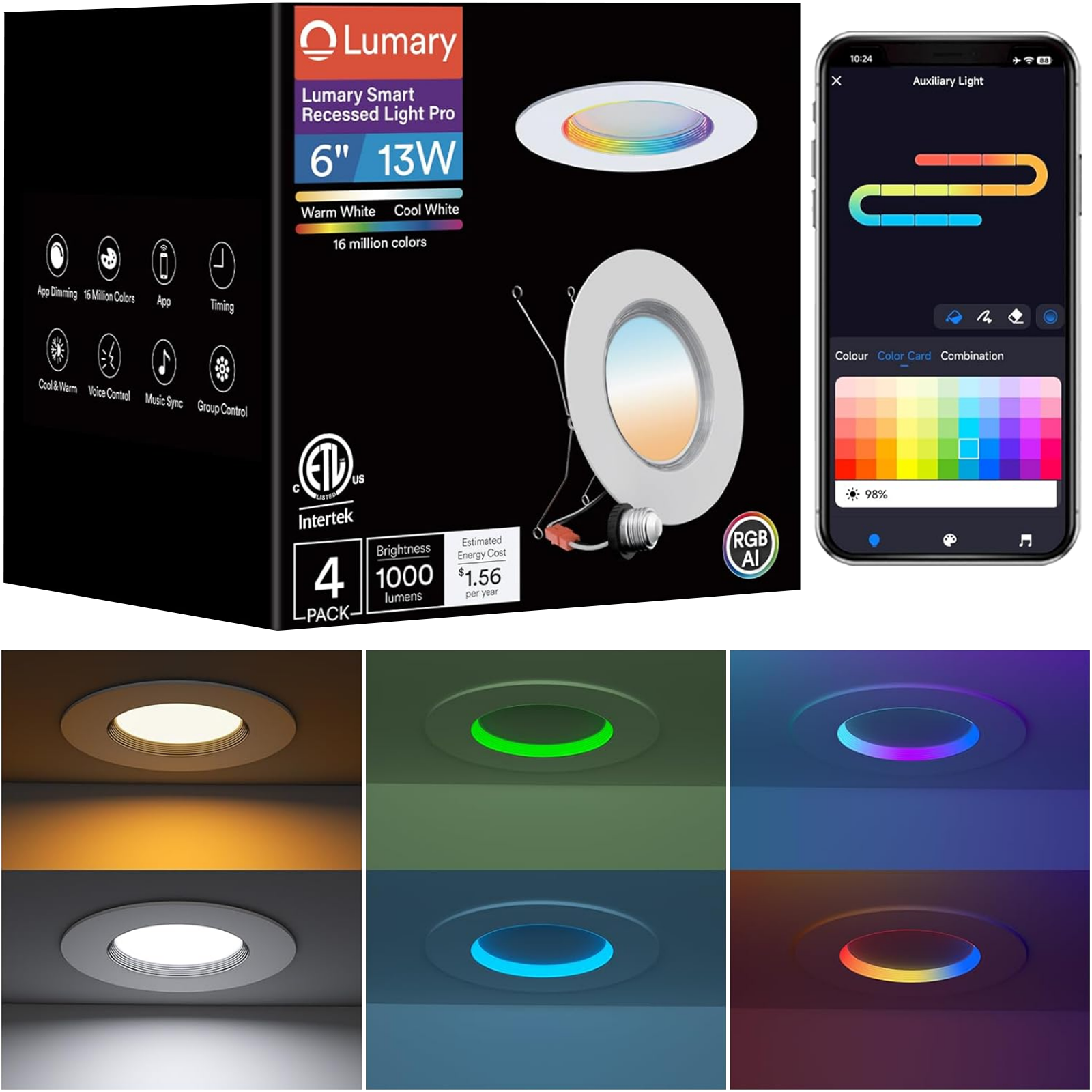 Lumary Smart Retrofit LED Recessed Lighting pro 6 Inch