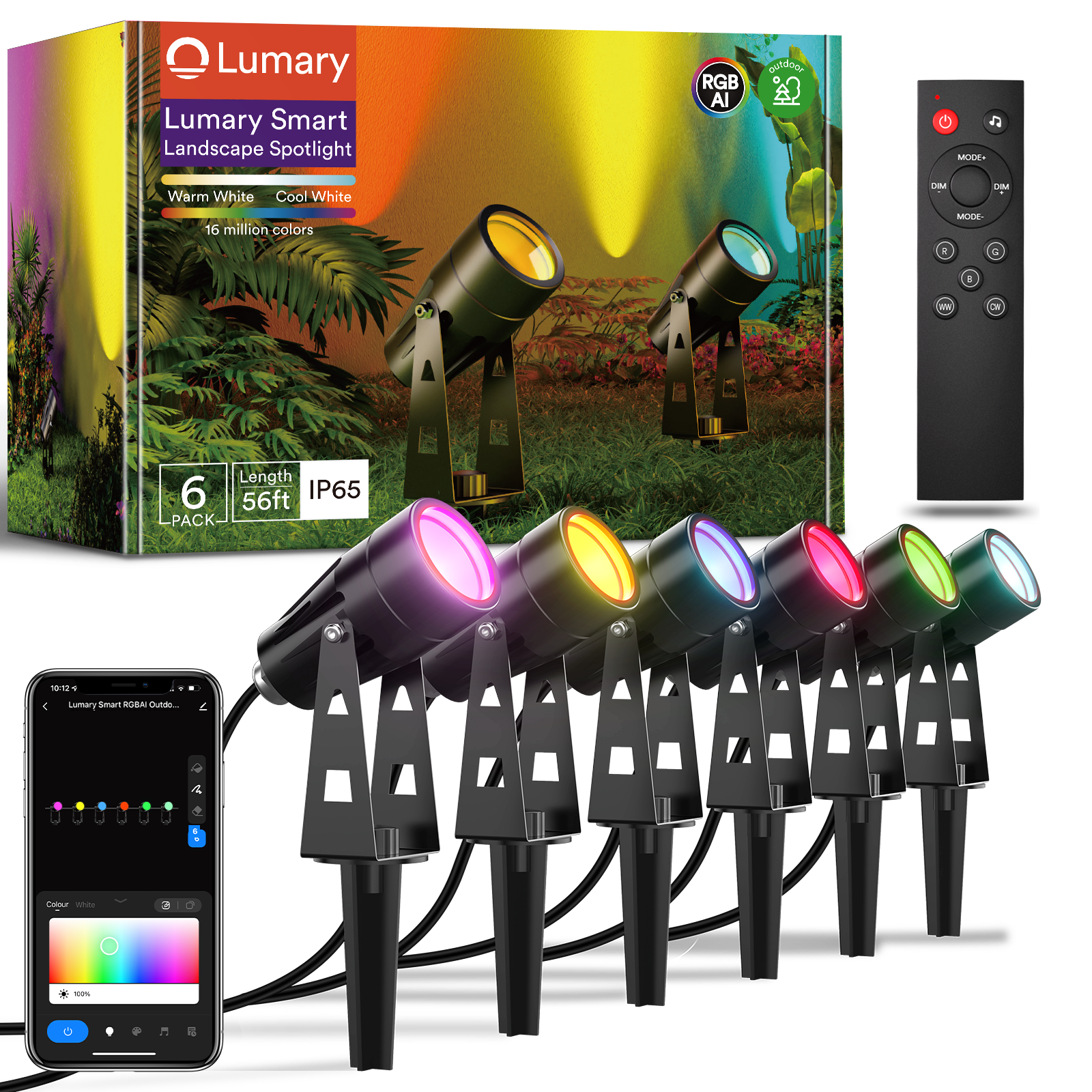 Lumary Smart LED Outdoor Landscape Lights RGBAI Spotlight (6 Pack)