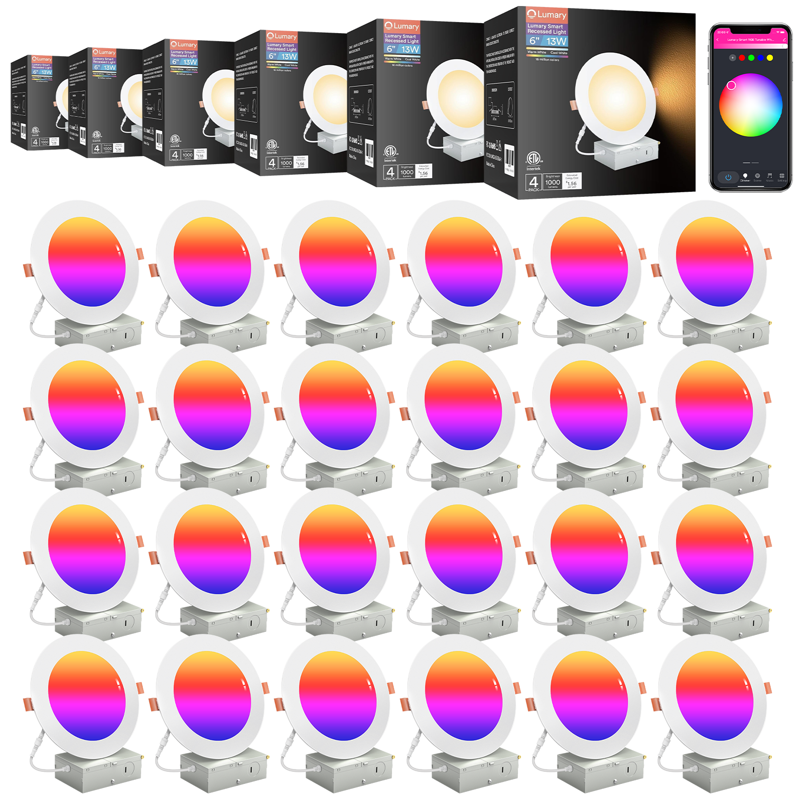 Lumary Wi-Fi Smart Canless Recessed Lighting 6 inch 24PCS
