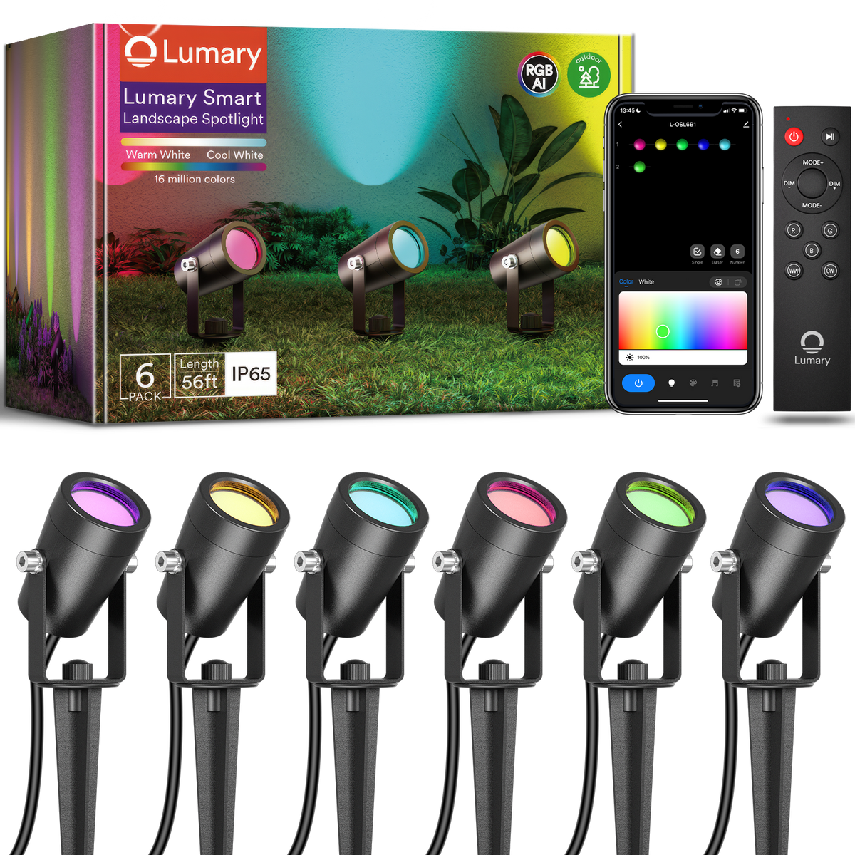 Lumary Smart Outdoor Spot Lights 56ft Gen 2 (6Pack)