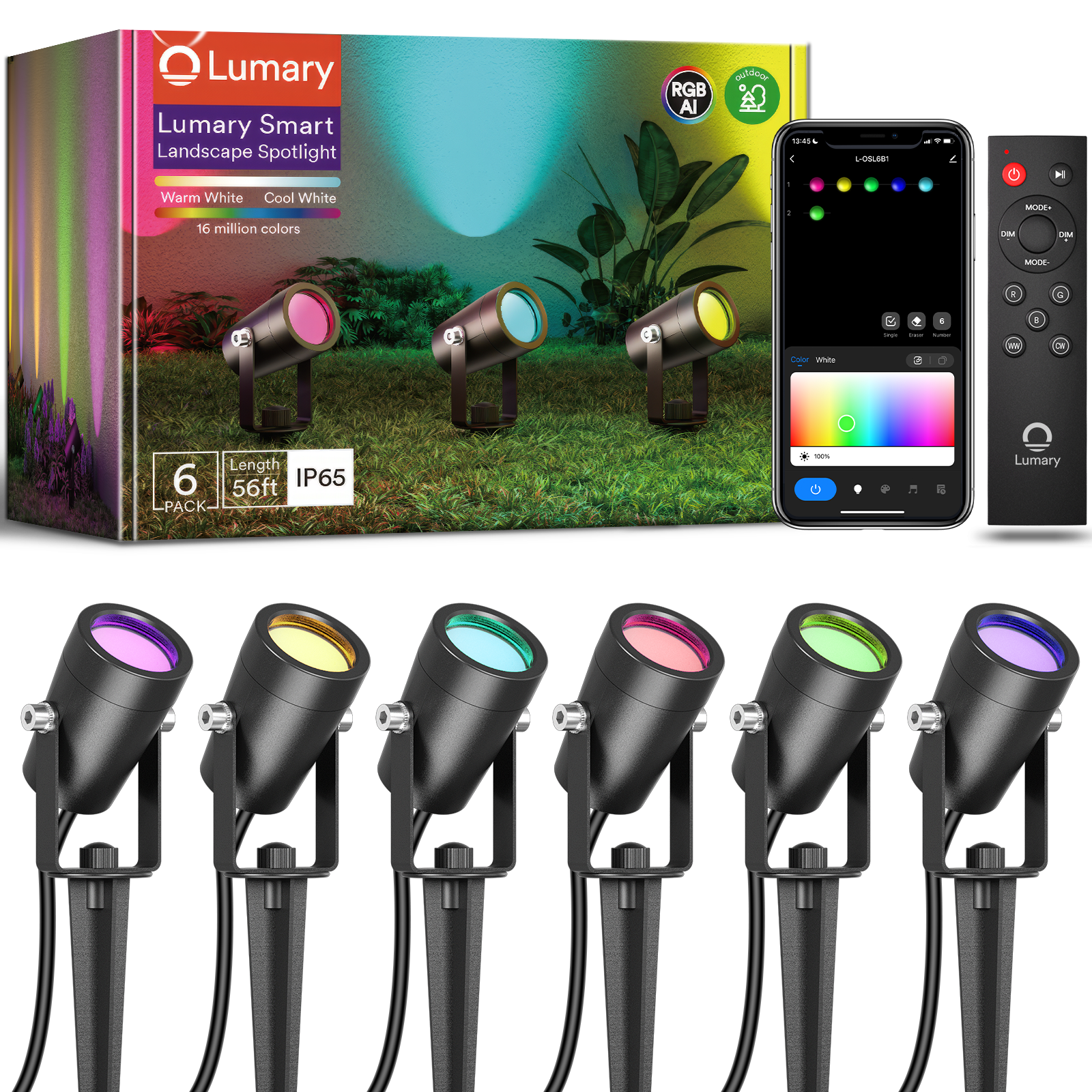 Lumary Smart Outdoor Spot Lights 56ft Gen 2 (6Pack)