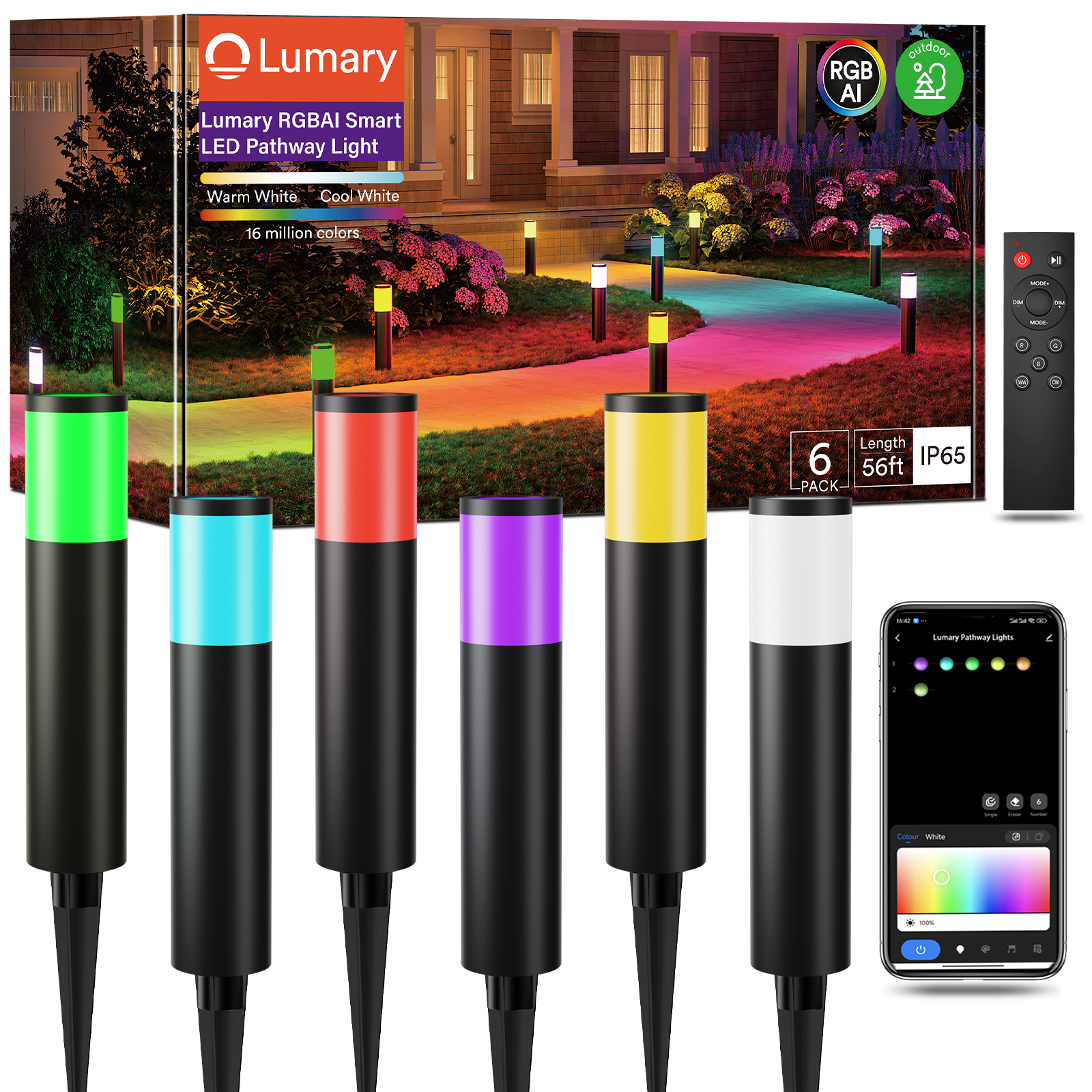 Lumary RGBAI Smart WiFi Pathway Lights 62ft (6 Pack)