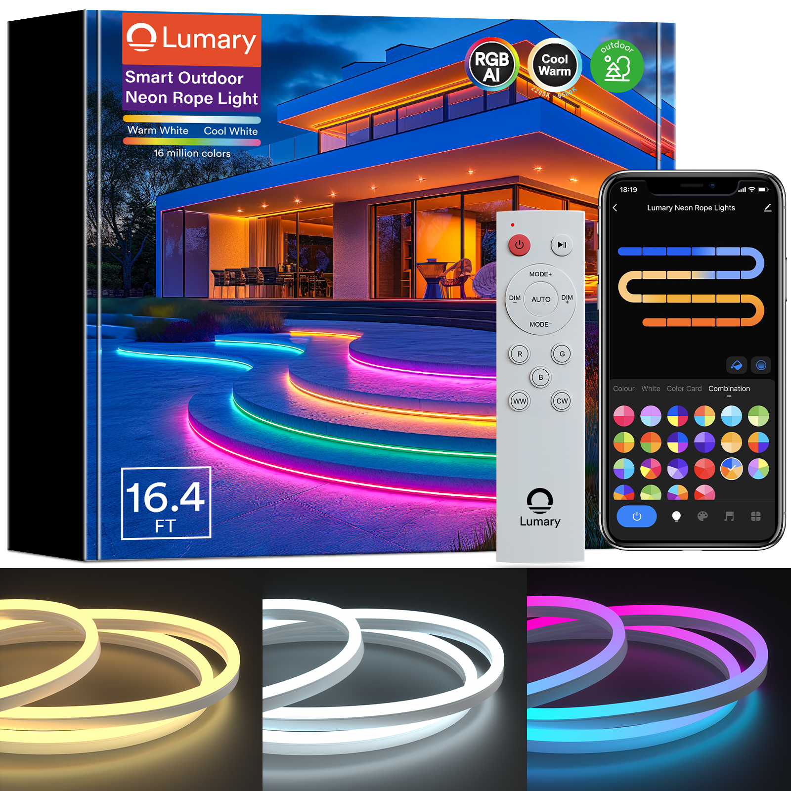 Smart Outdoor Permanent  Lights+Fan Lights+Neon Rope Lights