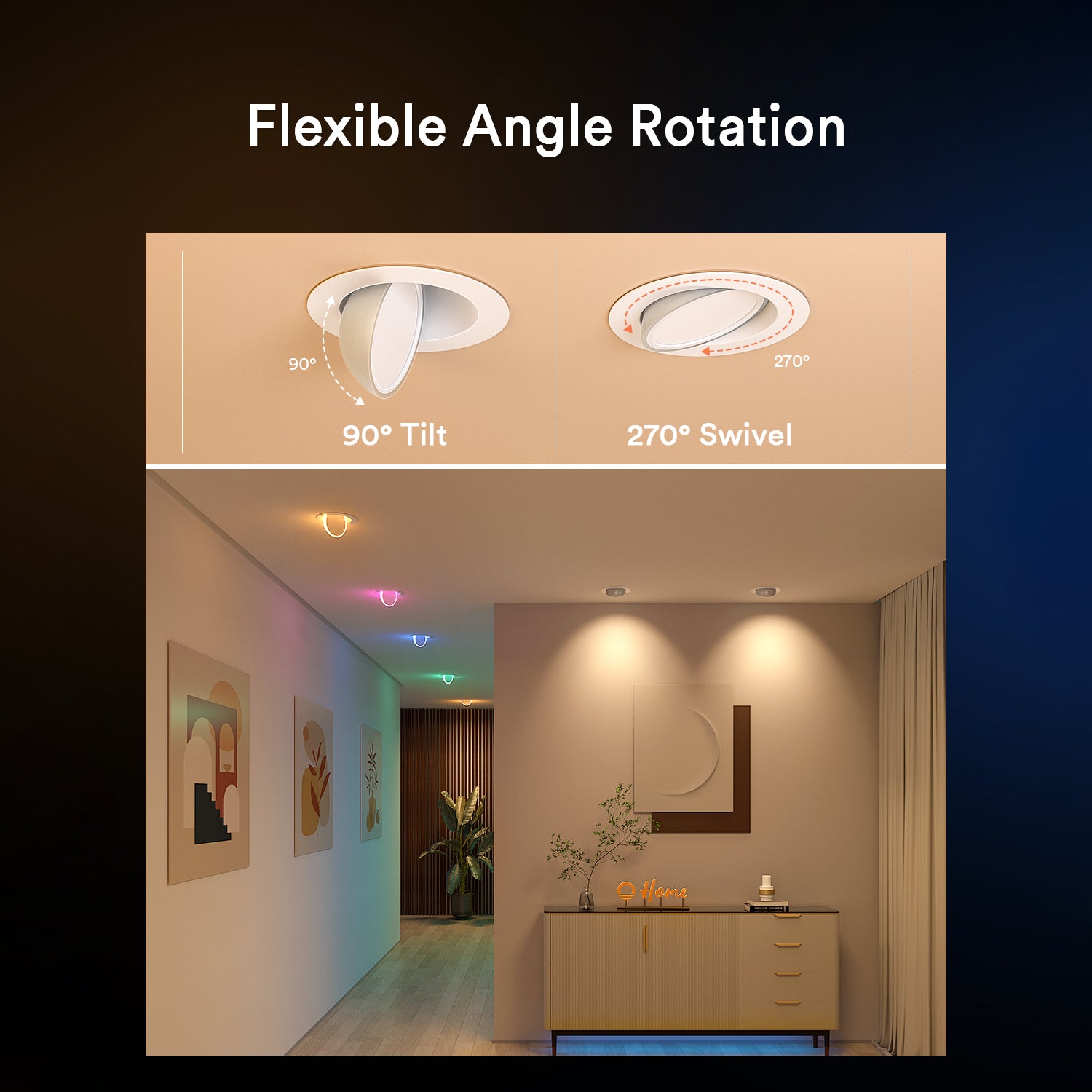 Lumary Gimbal 4" Recessed Light features 90° tilt and 270° swivel in modern interior.