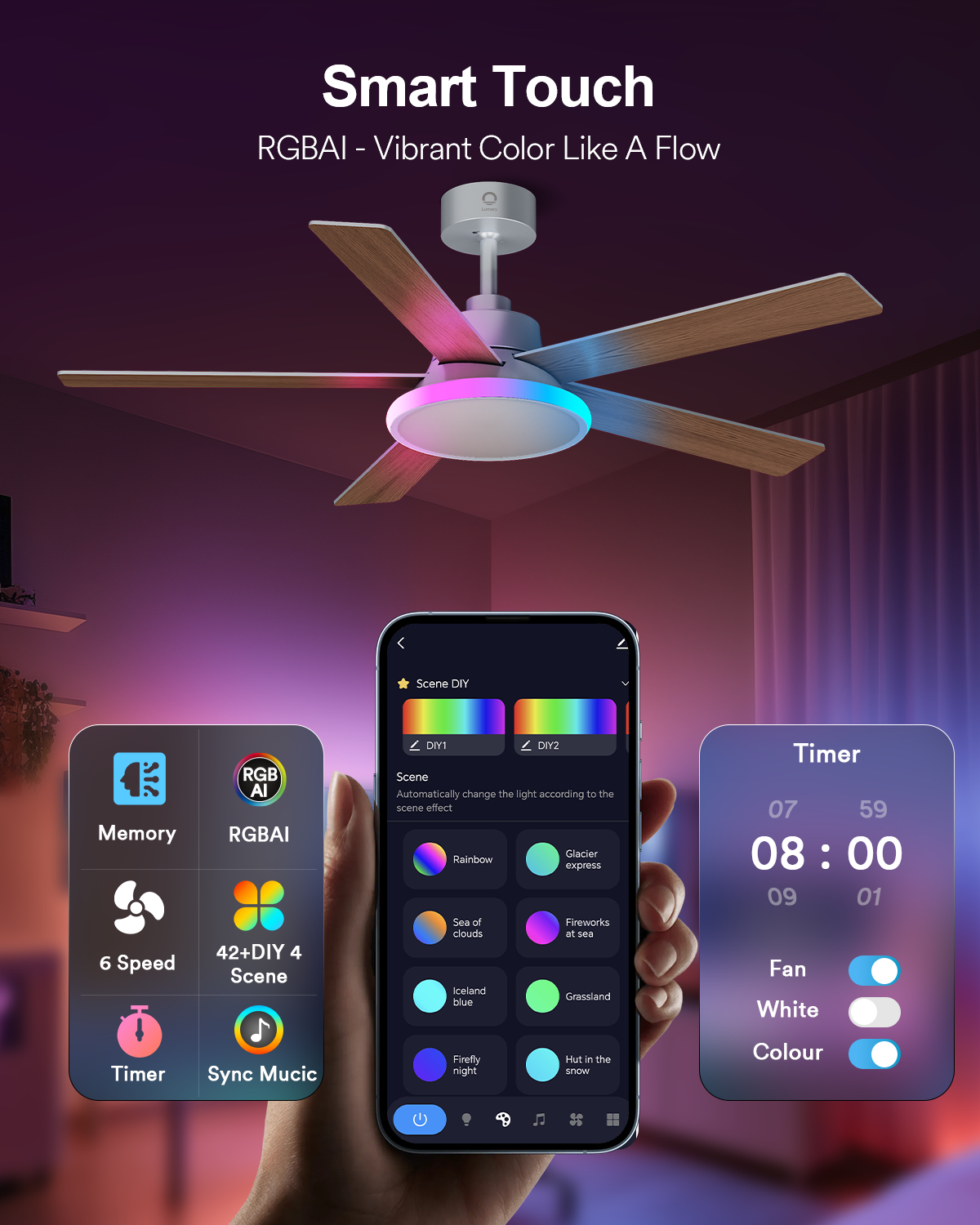 Lumary 52" Smart Ceiling Fans with RGBAI Lights