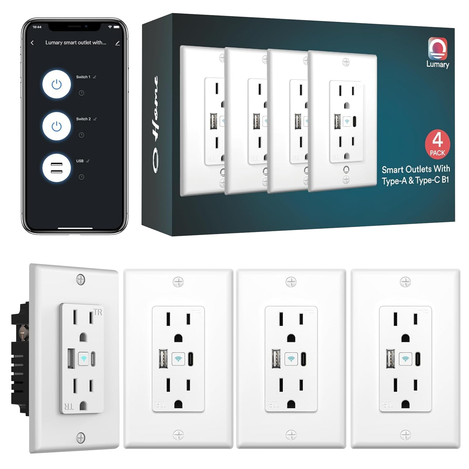 Usb In Wall Box Lumary WiFi Smart USB Outlet in-Wall Receptacle USB Works with Alexa ...