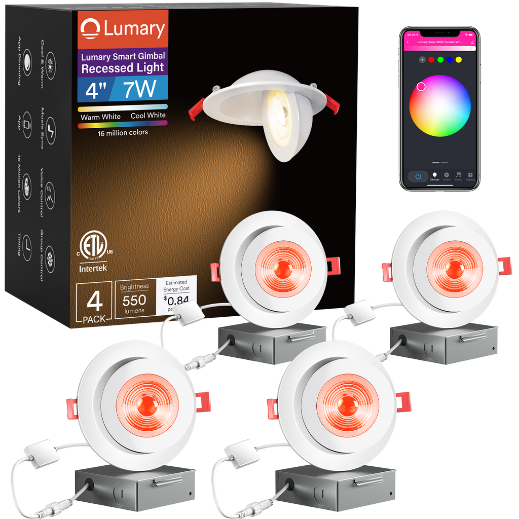Lumary Wi-Fi Smart Gimbal Recessed Light 4 inch 7W 4 PCS