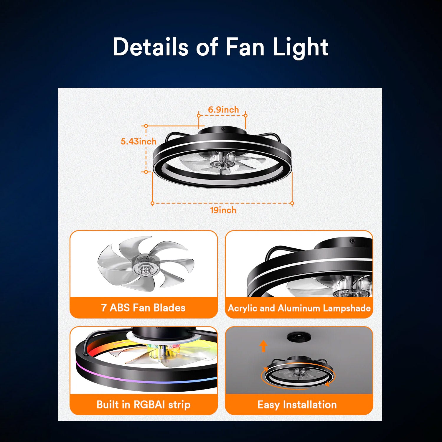 Lumary Smart LED  Fan with Night Light Black