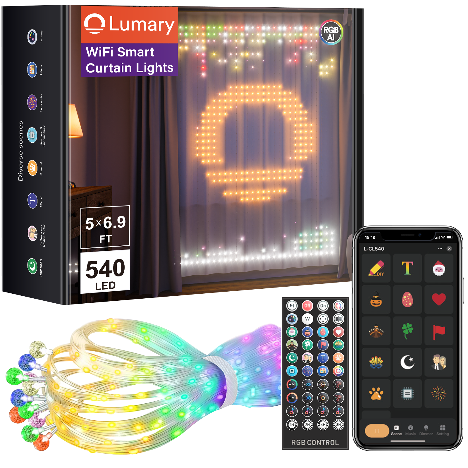 Lumary Smart Curtain Lights 6.9*4.9FT 540LED