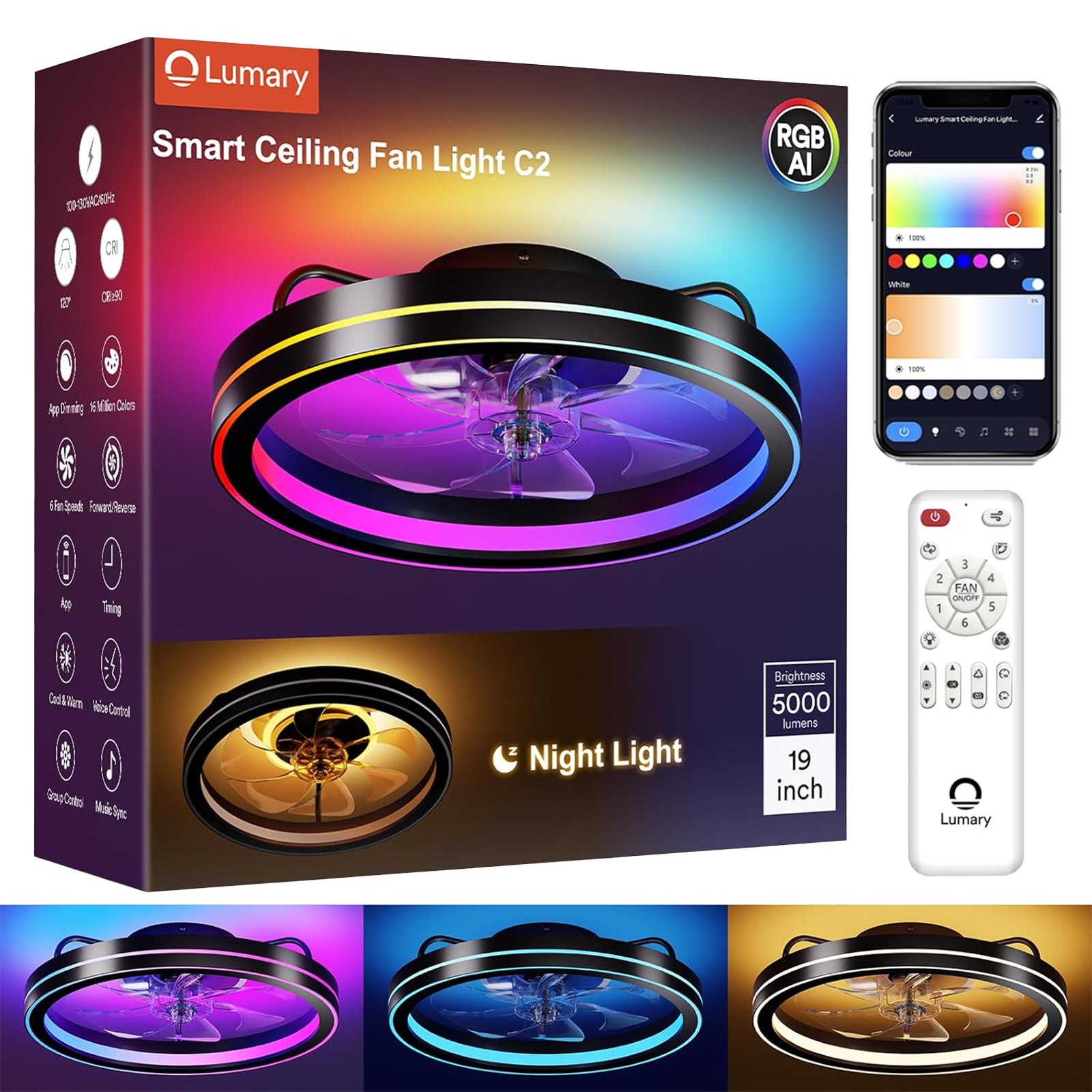 Lumary Smart LED  Fan with Night Light