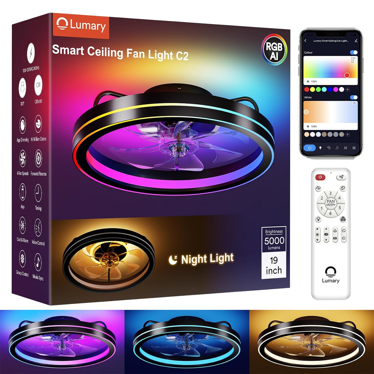 Lumary Smart LED Fan with Night Light
