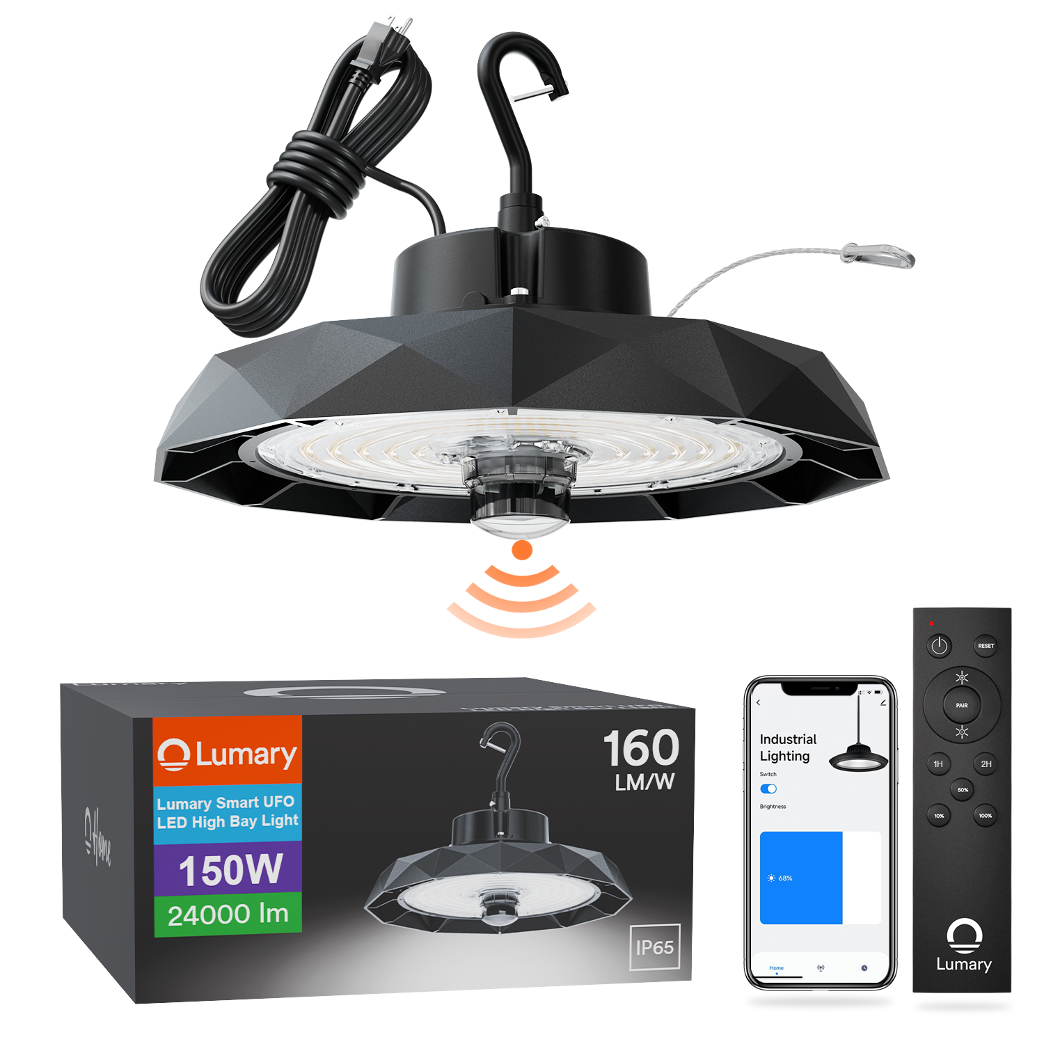 Lumary Smart UFO LED High Bay Light with remote and smartphone control interface
