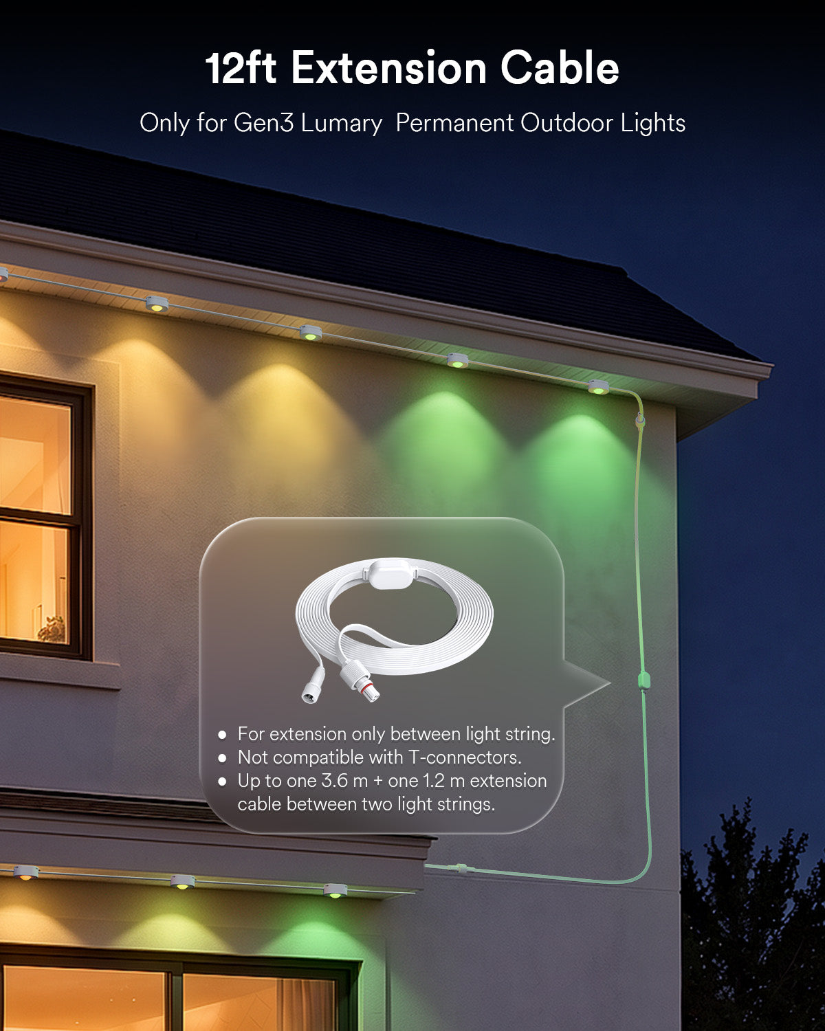 Lumary 12FT Extension Cords for Permanent Outdoor Lights 3