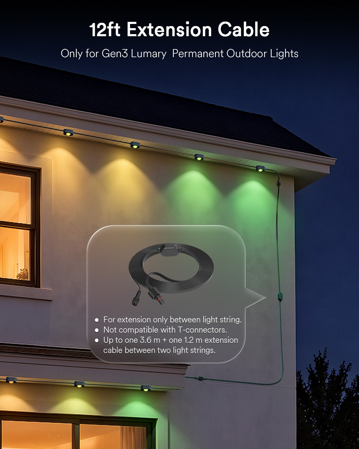 Lumary 12FT Extension Cords for Permanent Outdoor Lights 3