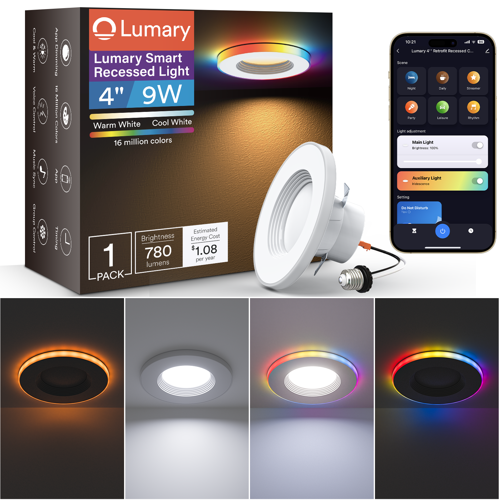 Lumary Smart Recessed Light with 16 million colors and smartphone app controls