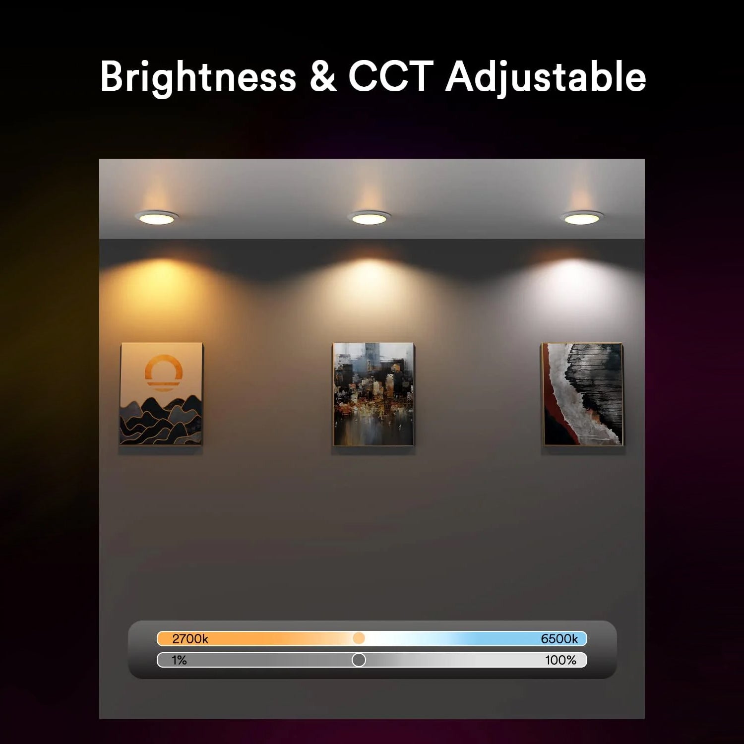 Adjustable brightness and color temperature for wall art display