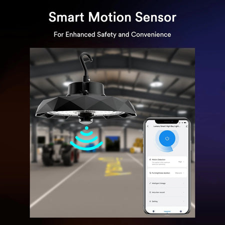 Lumary UFO LED High Bay Light with motion sensor and smartphone control interface