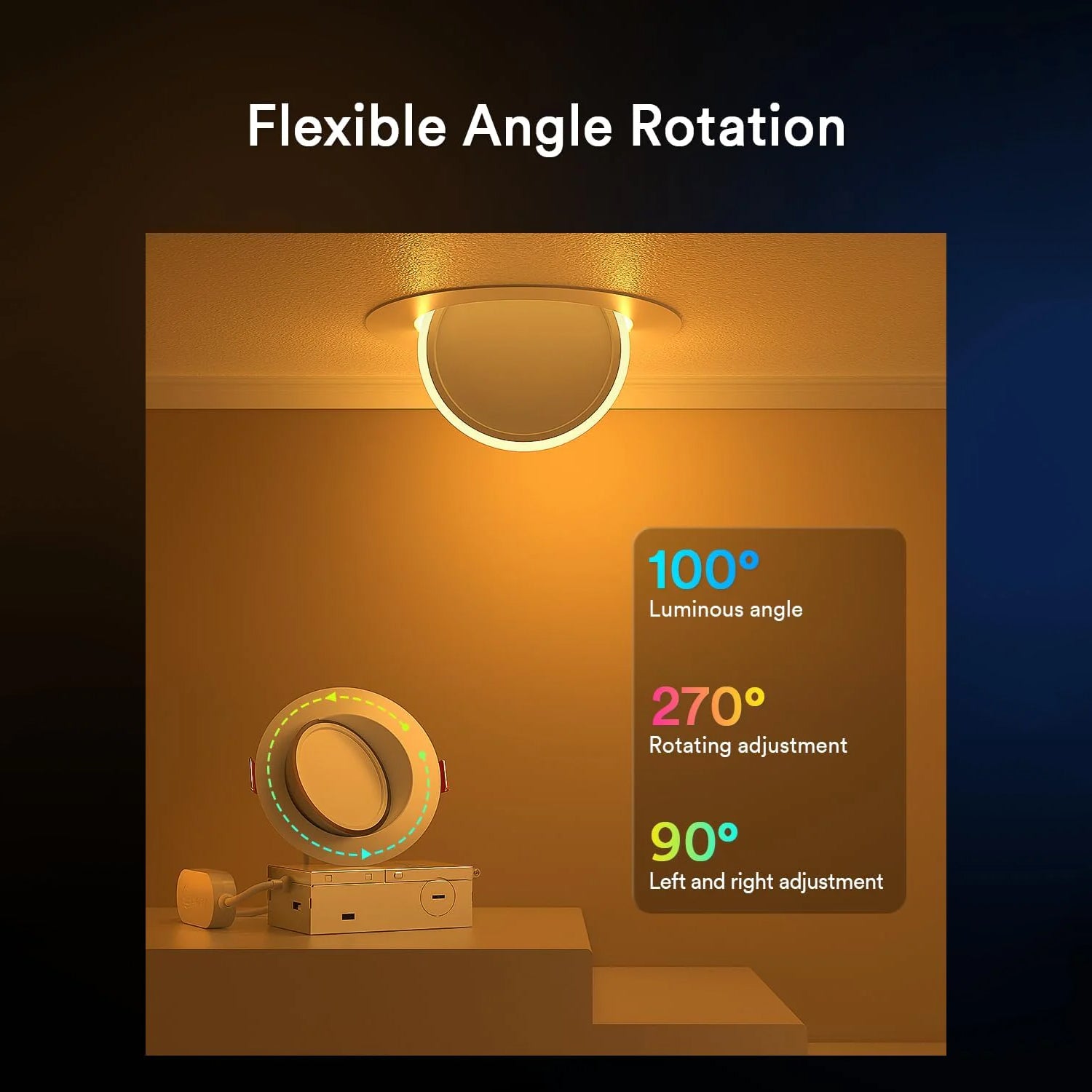 Lumary 4-inch Gimbal Light showing flexible angle rotation and vibrant color options