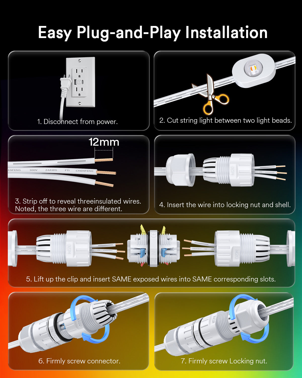 Lumary Waterproof 3PIN Wire Connector for Permanent Outdoor Lights（2Pack）